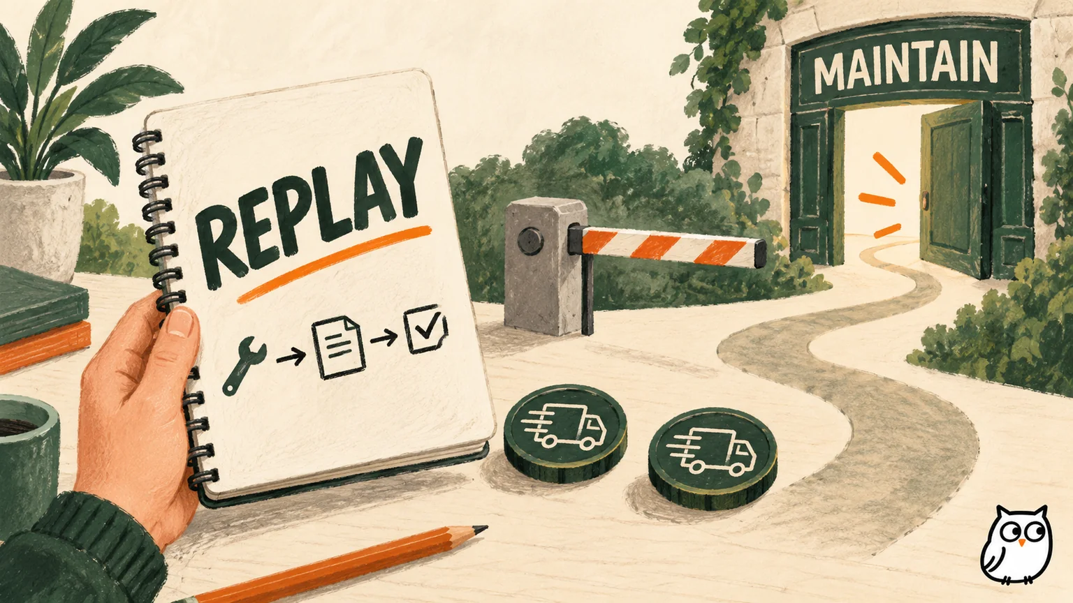 A repair notebook connects one owned webhook investigation episode to a product-maintenance doorway