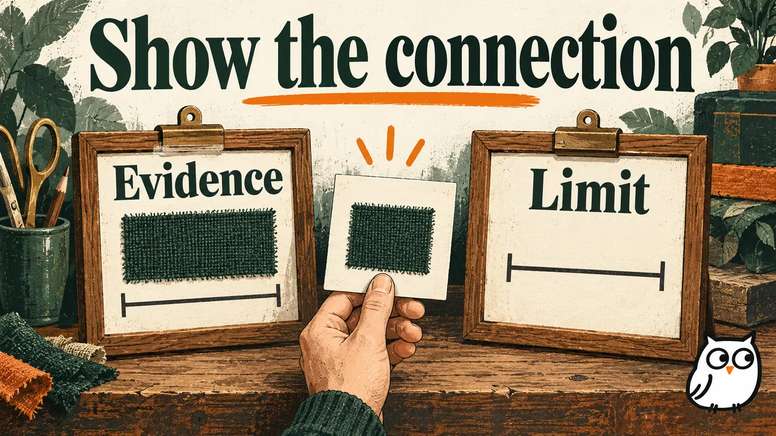 Editorial illustration of separate Evidence and Limit measurement frames, with a completed comparison card showing supported work and an uncovered qualification gap.
