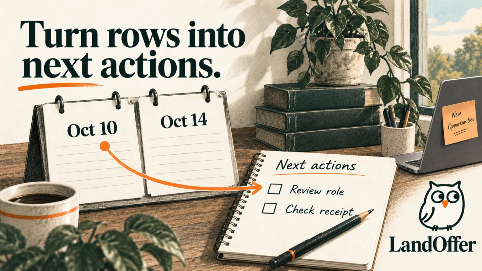 Illustrative October 10 and October 14 deadline pages connect to a notebook of role review and receipt checks.