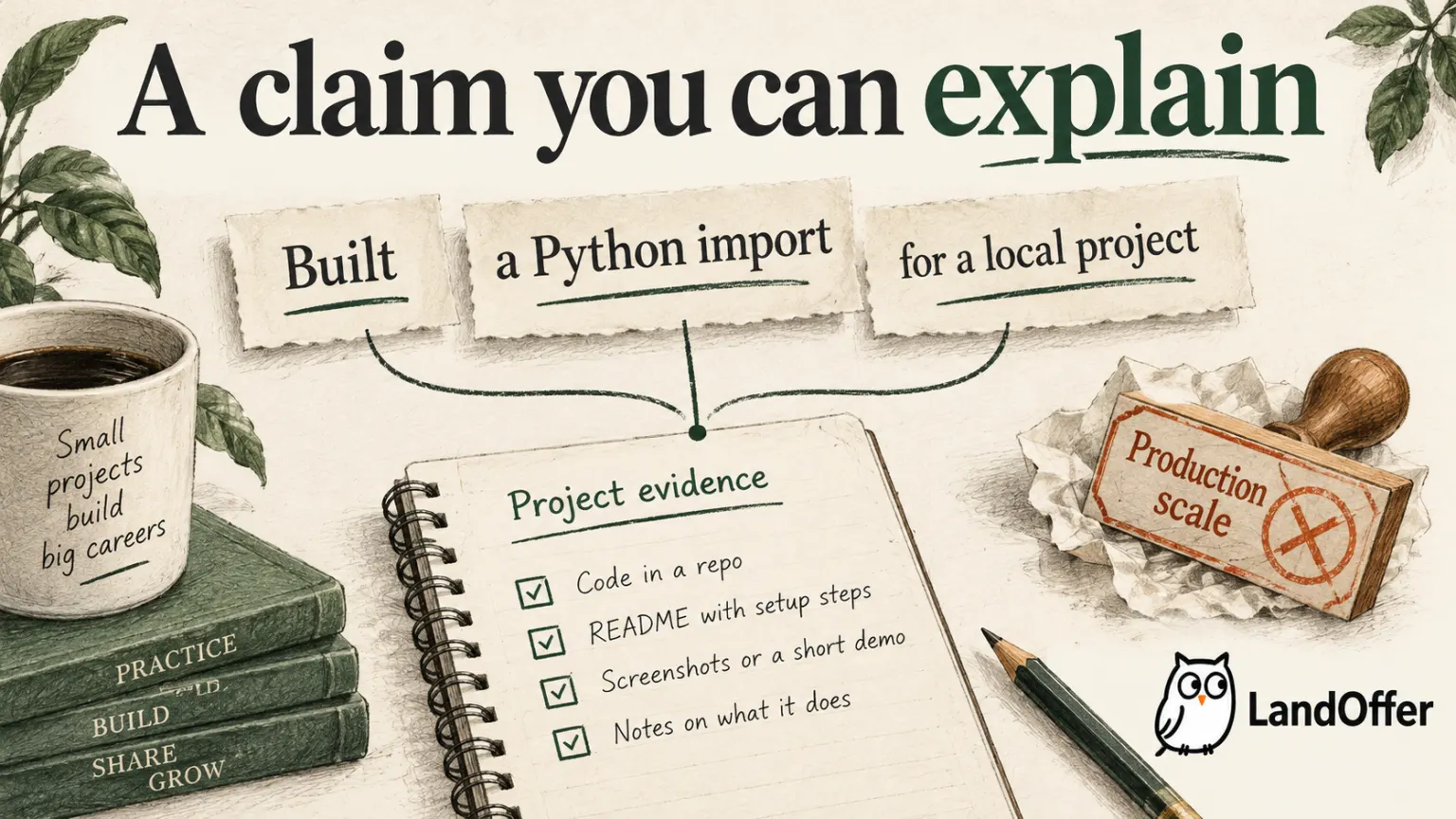 Illustrative resume claim connecting a local Python import to project evidence while excluding unsupported production-scale language